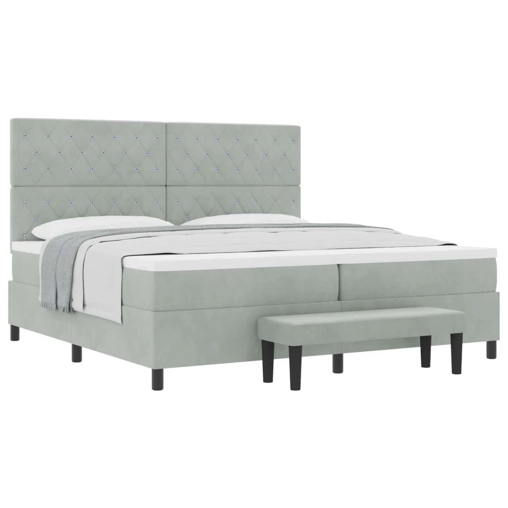 Letto a molle con materasso Grigio chiaro 200 x 200 cm Velluto