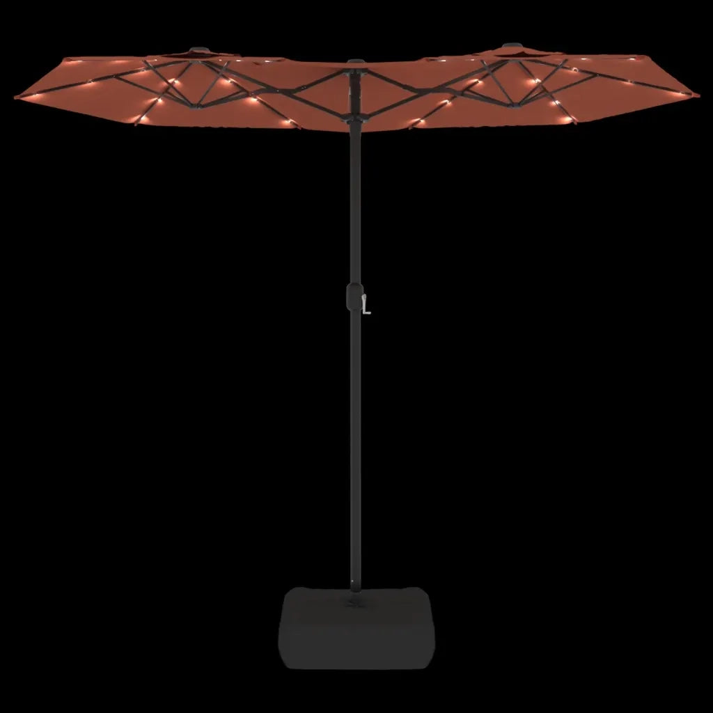Ombrellone a Doppia Testa con LED Terracotta 316x145 cm 362974