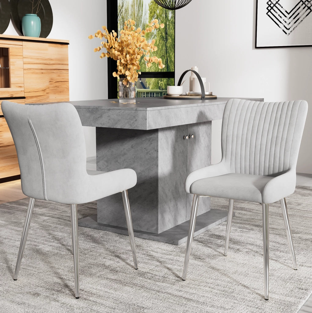 Sedia da pranzo in velluto grigio; set 2 pezzi; con gambe in metallo