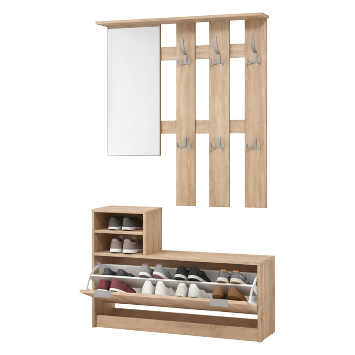 Tonengo, Mobile da Ingresso Specchio Incluso, 100x29x191.5h cm Marrone Rovere