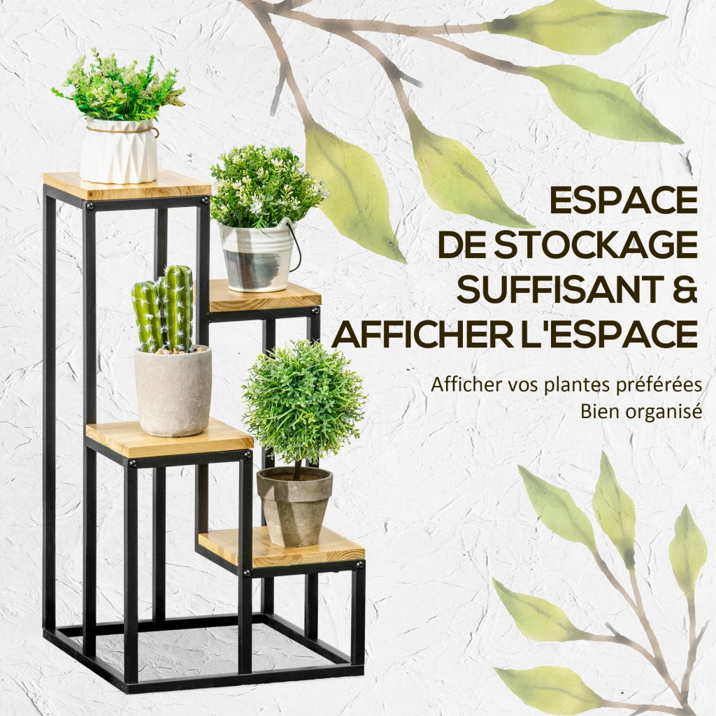 Libreria a 4 ripiani per piante ¨C Zephmum ¨C Metallo e legno 34x34x66 cm