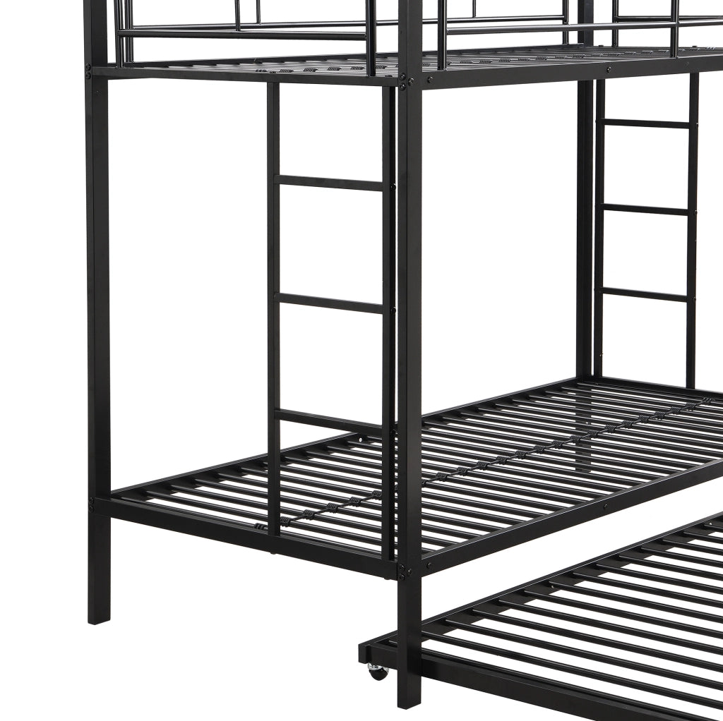 Letto a castello 90x200 cm in metallo nero con letto estraibile e sponde alte