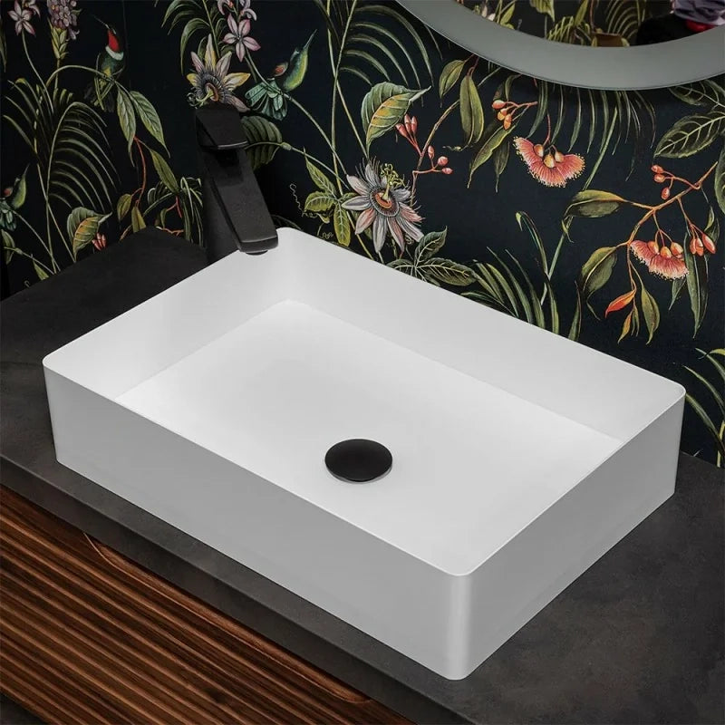 Lavabo da appoggio rettangolare 58x38 cm in acciaio inox bianco opaco  Goya