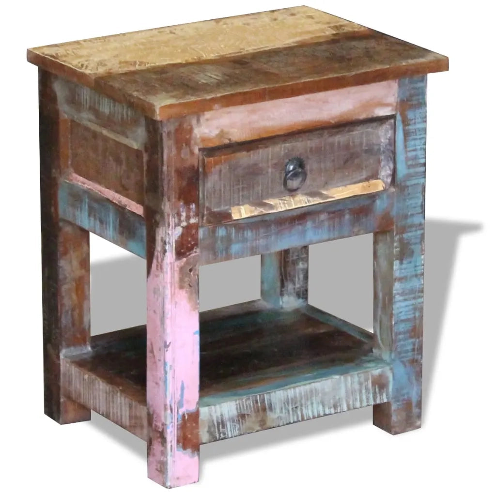 Tavolino con 1 Cassetto Legno Massello di Recupero 43x33x51 cm cod mxl 9472