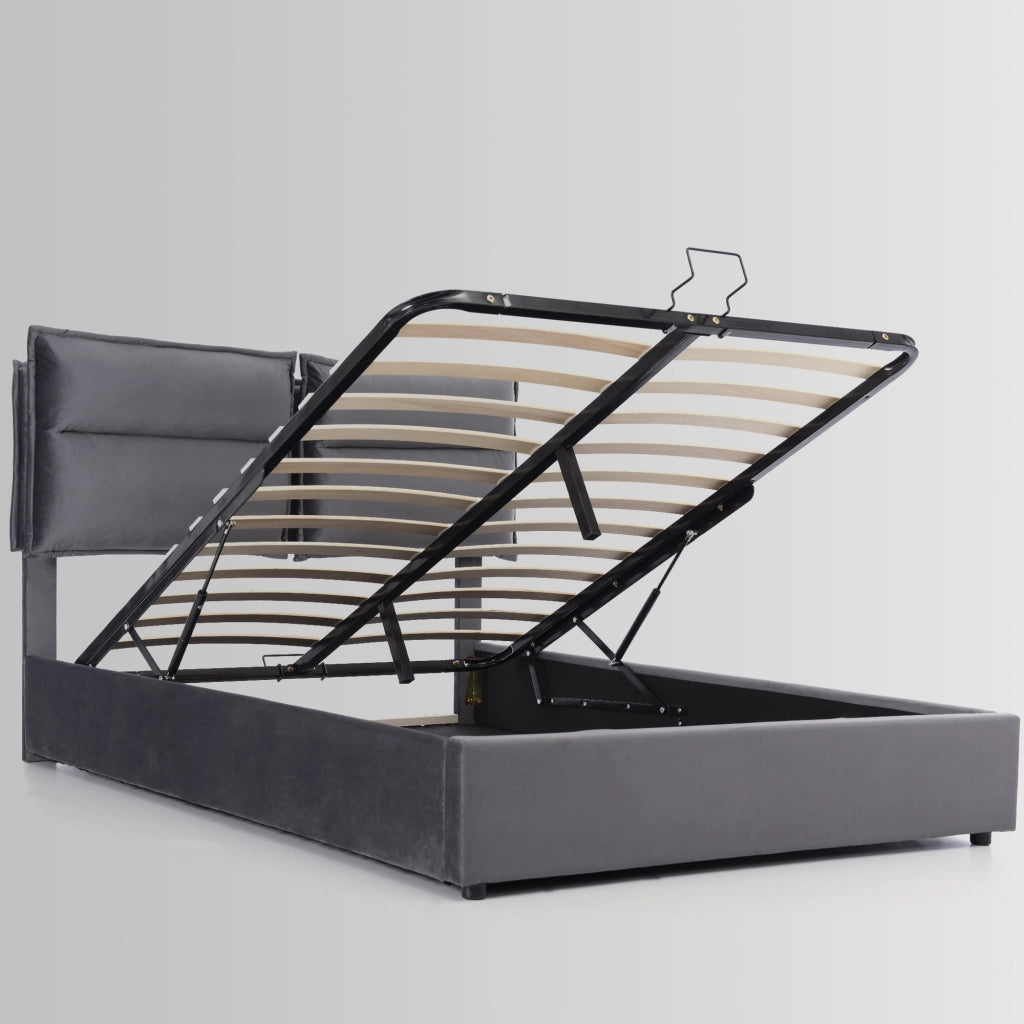 letto imbottito velluto grigio 140x200 cm