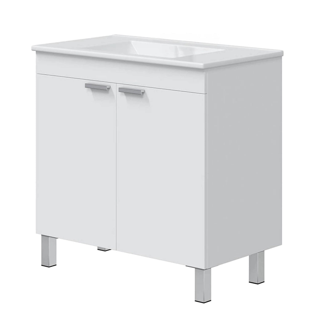 Massiola, Mobile Sottolavabo 2 Ante, 80x45x80h cm Bianco Lucido