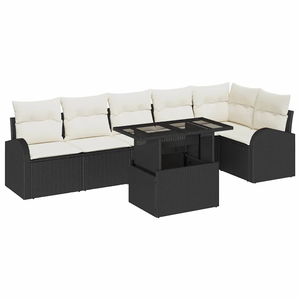 Set Divano da Giardino con cuscino 7 pcs Nero Poly Rattan 3357390