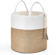 Mansarda in tessuto da appendiabito, cesta decorativa di corda, decorazione di perline di legno per coperte, giocattoli, abbigliamento, scarpe, organizzatore di piante con maniglie, decorazione per la sala da pranzo, 28 cm B x 28 cm