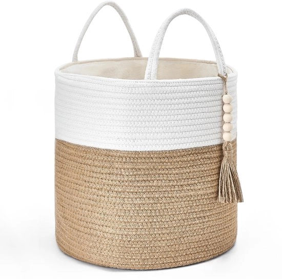 Mansarda in tessuto da appendiabito, cesta decorativa di corda, decorazione di perline di legno per coperte, giocattoli, abbigliamento, scarpe, organizzatore di piante con maniglie, decorazione per la sala da pranzo, 28 cm B x 28 cm