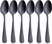 Set di Cucchiai in Acciaio Inossidabile Nero Lucido, 6 pezzi per 6 persone, Resistenti al Lavastoviglie