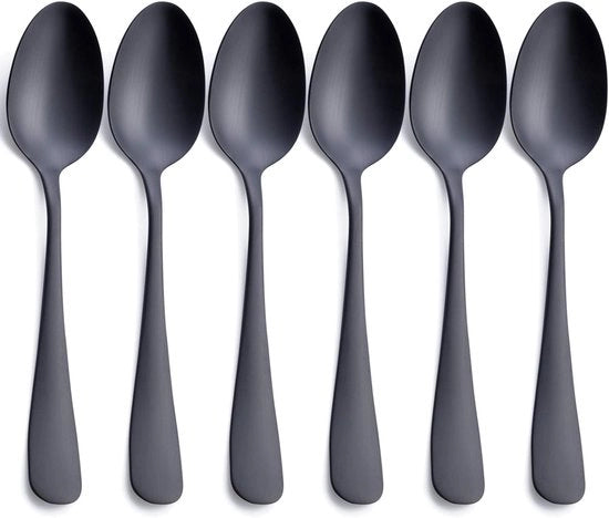 Set di Cucchiai in Acciaio Inossidabile Nero Lucido, 6 pezzi per 6 persone, Resistenti al Lavastoviglie