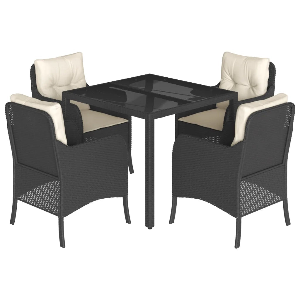 Set da Pranzo da Giardino 5 pz Nero con Cuscini in Polyrattan 3211843