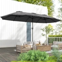 Ombrellone Doppio con Prese d'Aria e Manovella, in Metallo e Poliestere, 4x2.2x2.34 m, Nero e Grigio Scuro