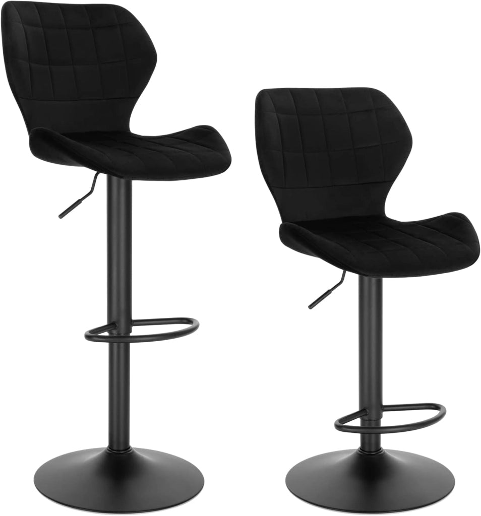 Set di 2 Sgabelli da Bar con Schienale e Poggiapiedi Girevoli a 360° Sedia Alta da Cucina con Seduta Regolabile tra 60-82cm in Velluto e Metallo Grigio Scuro BH324dgr-2