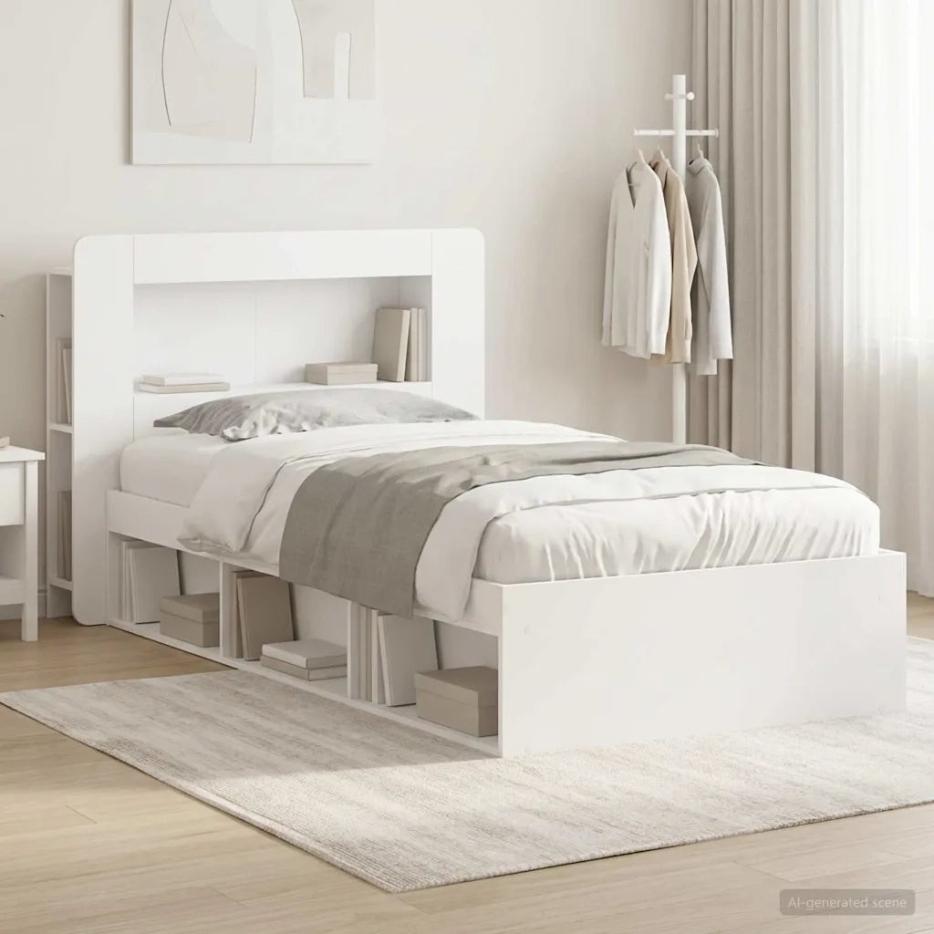 Telaio del letto con storage con testiera Bianco 100 x 200 cm