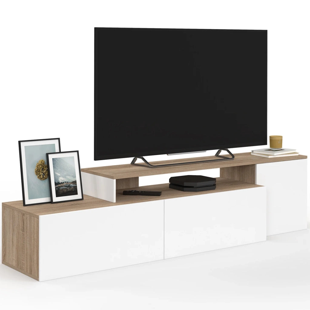 IDMarket - BASILE 140-180 cm, mobile TV angolare modulare in legno e bianco