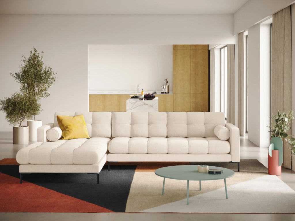 Cosmopolitan Design - Divano angolare sinistro "Bali" 5 posti in tessuto strutturato beige chiaro 
