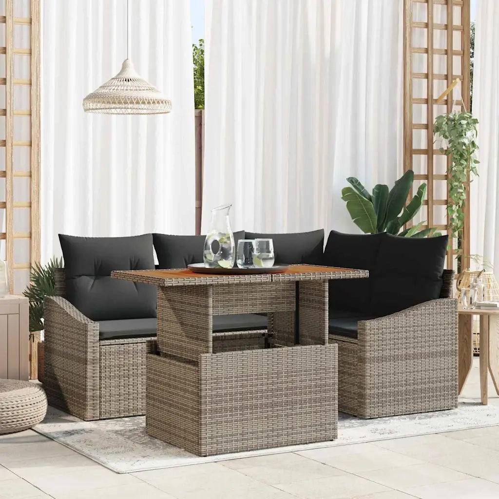 Set da Pranzo per Giardino con cuscino 5 pcs Grigio e Marrone 3349831