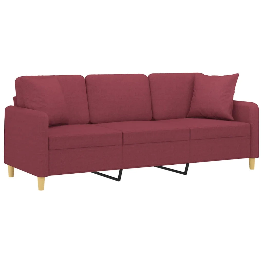 Divano a 3 Posti con Cuscini Rosso Vino 180 cm in Tessuto 3200923
