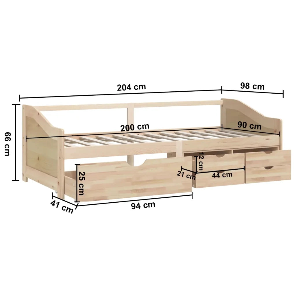 Divano Letto 3 Posti con Cassetti-Sofa Letto 3 Posti-Daybed in Pino Massello 90x200cm