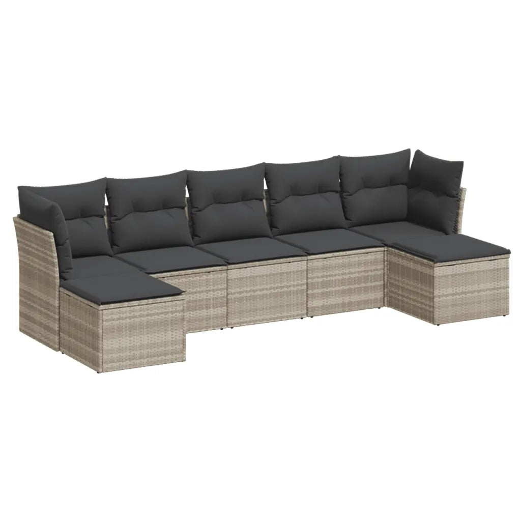 Set Divani da Giardino 7pz con Cuscini Grigio Chiaro Polyrattan