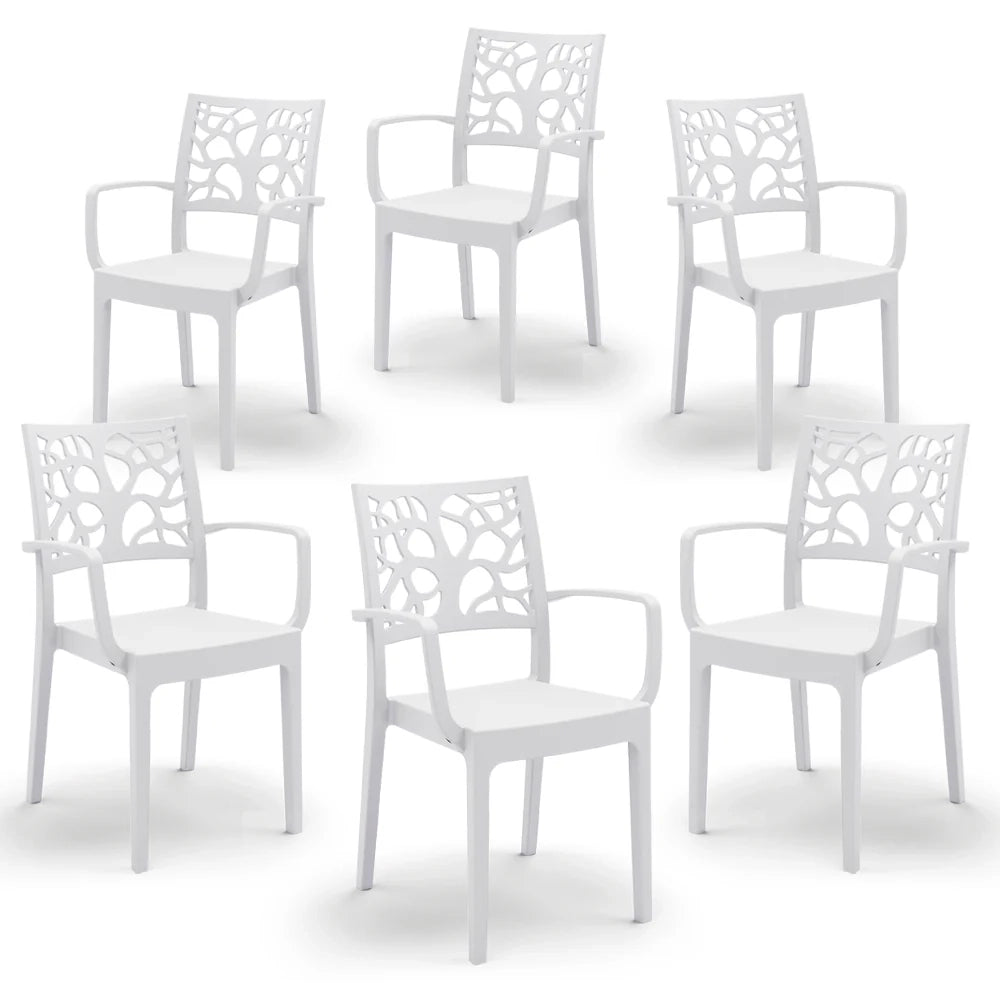 Set 4 sedie con braccioli in polipropilene TETI, impilabile, resistente ai raggi UV, design moderno, ideale per ambienti interni ed esterni, colore Bianco