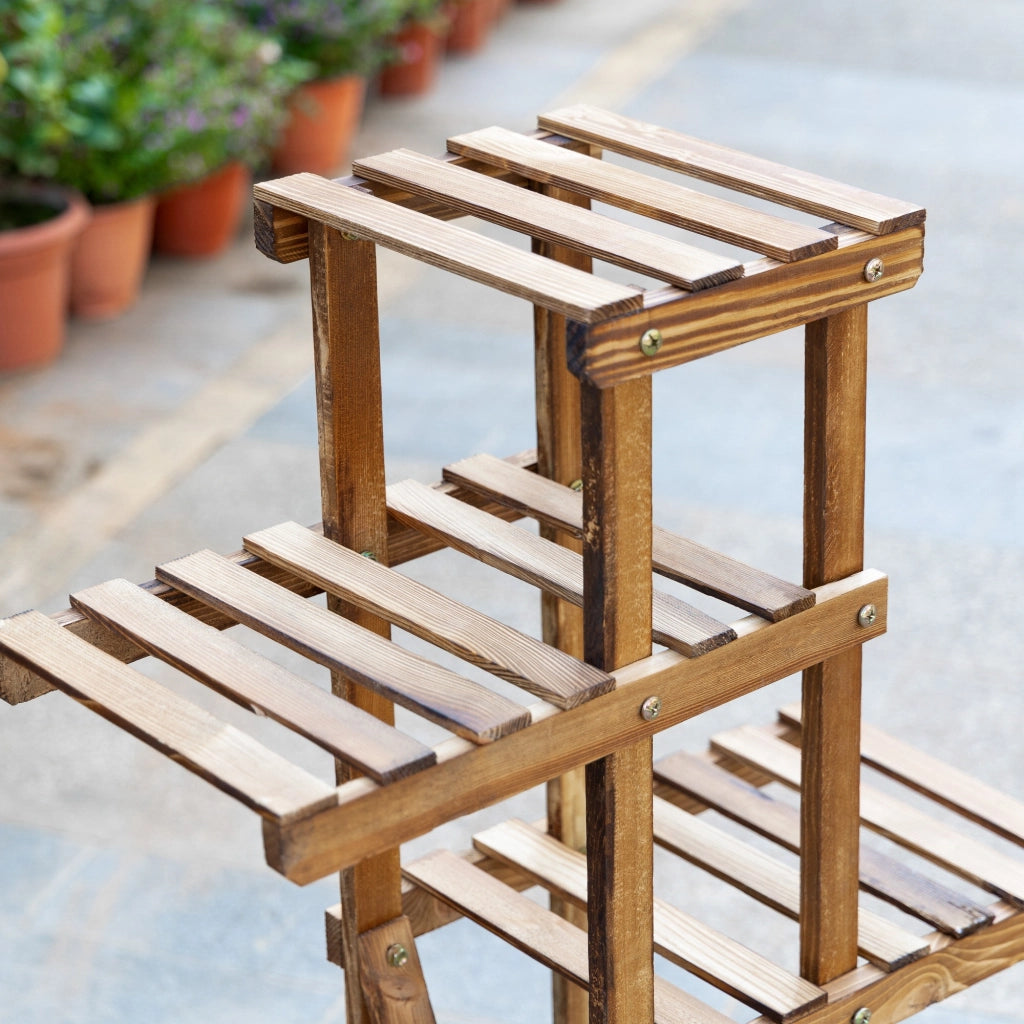 Scaffale per Piante con 5 Livelli in Legno ¨C Zephmum ¨C 98x28x95 cm Carbonizzato