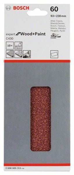 2608605311 - Set 10 Fogli abrasivi C430, 93 x 230 mm, P60 , EXPERT for LEGNO+VERNICE