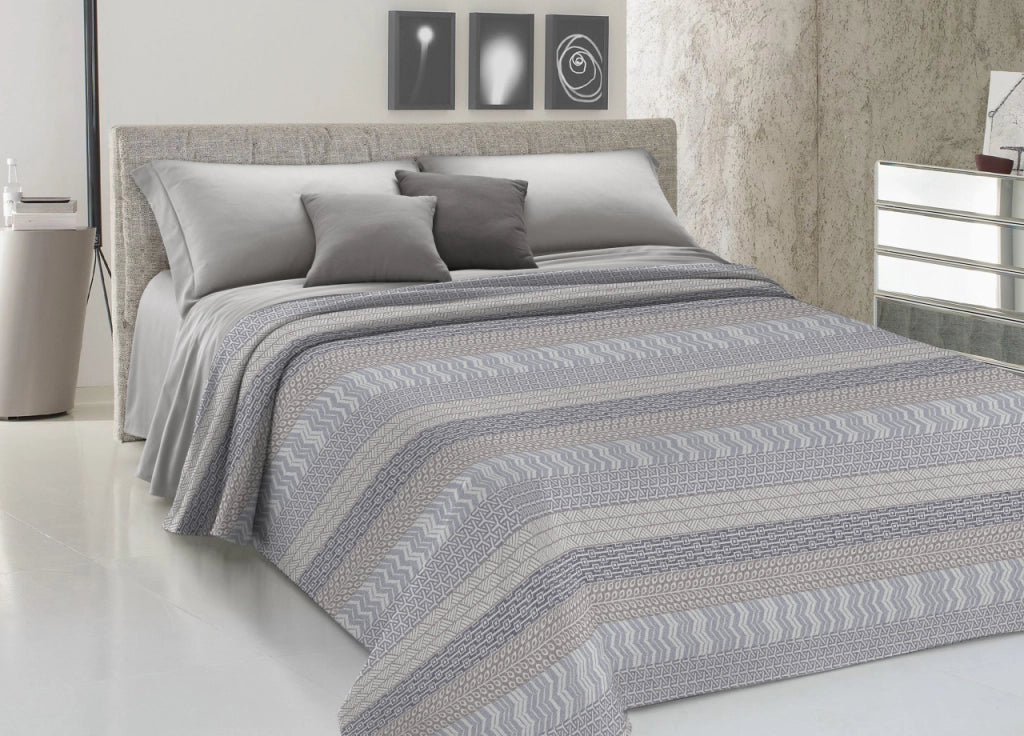 Copriletto Piquet Primavera Estate 100% Cotone Disegno Azteco - Matrimoniale - Grigio