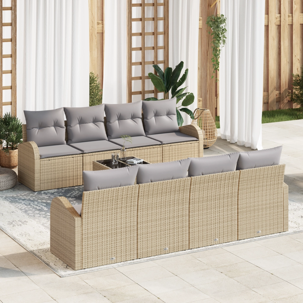 Set da Giardino  9 Pezzi con Cuscini Beige Polyrattan