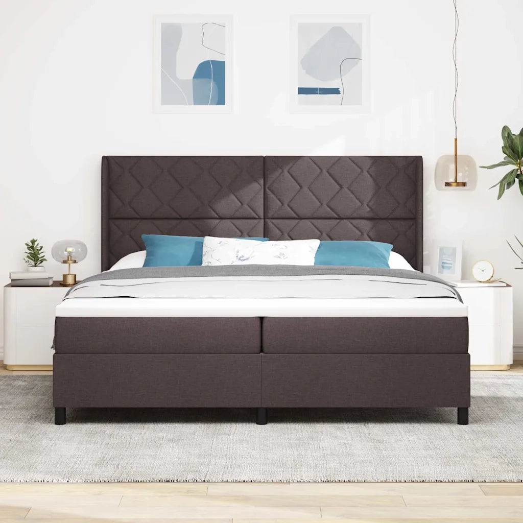 Letto a Sorgente LED Marrone Scuro 200 x 200 cm Tessuto
