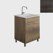 Mobile Lavatoio Vasca Zeus in MineralMarmo Apertura a 2 Ante 60x46x84 cm Olmo Scuro