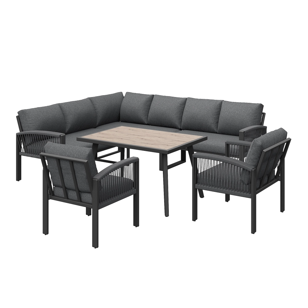 Set Lounge da Giardino 8 Posti con Tavolo ¨C Xylo ¨C Grigio, Corda, Piano Effetto Legno