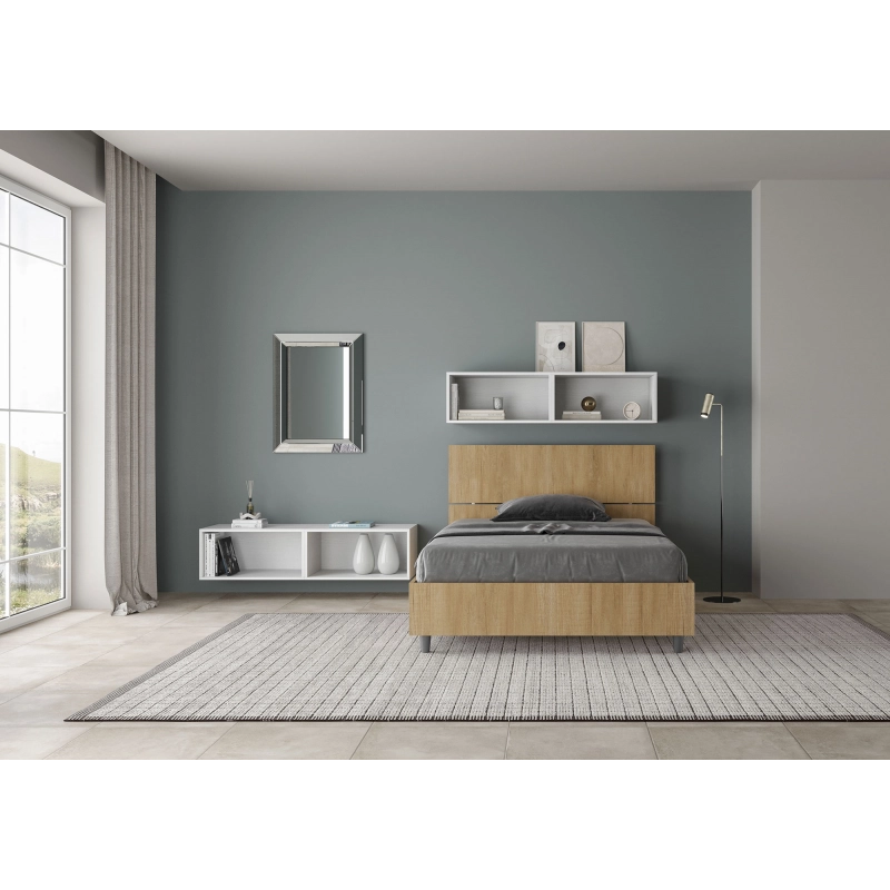 Letto 1 piazza e mezza 120x190 cm testata dritta Demas - Senza rete,Quercia Natura