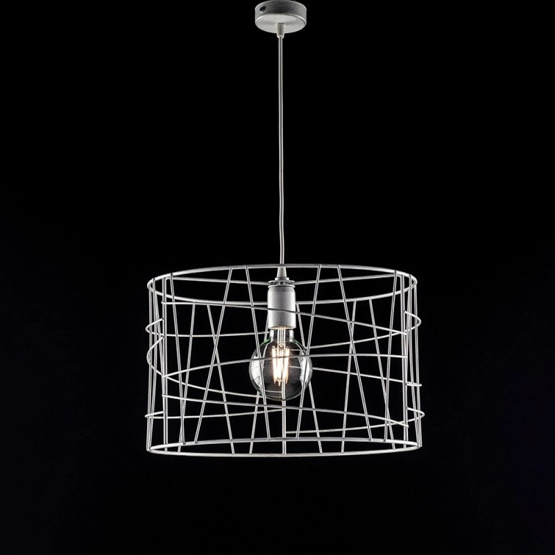 Lampadario industrial a sospensione in ferro Bianco Argento una luce 41x h29 cm