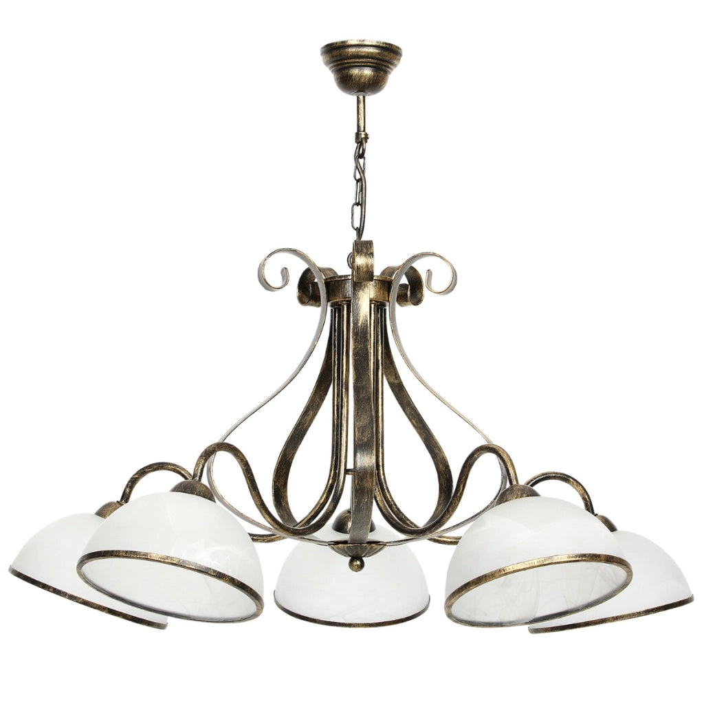Lampadario Antica retrò ottone 5 vetri E27 Luminex