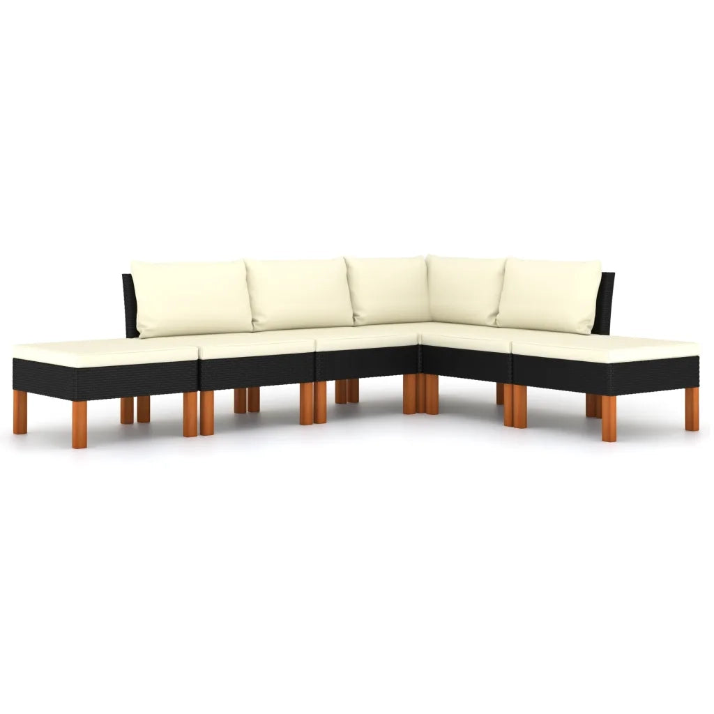 Set Divani da Giardino 6 pz con Cuscini in Polyrattan Nero 3059735