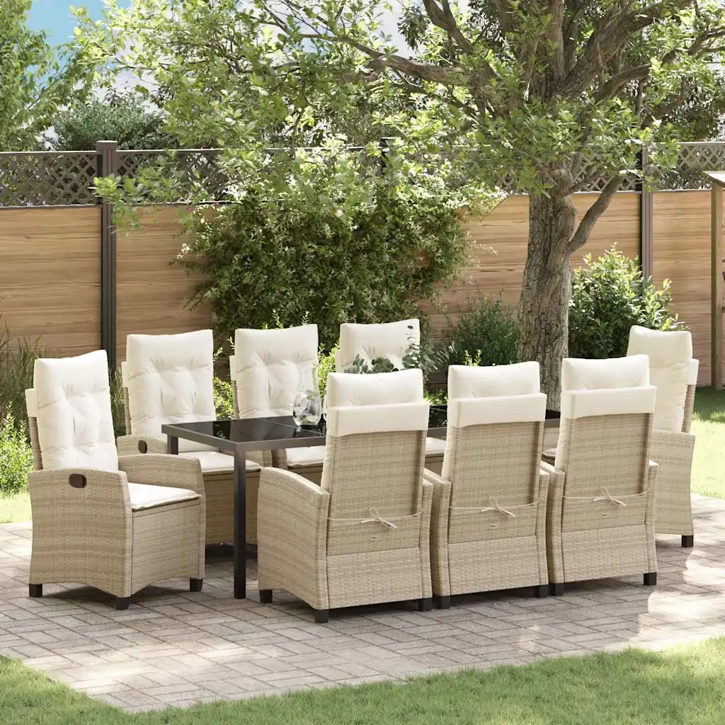 Set da Pranzo per Giardino con cuscino 9 pcs Beige polyrattan 3380399