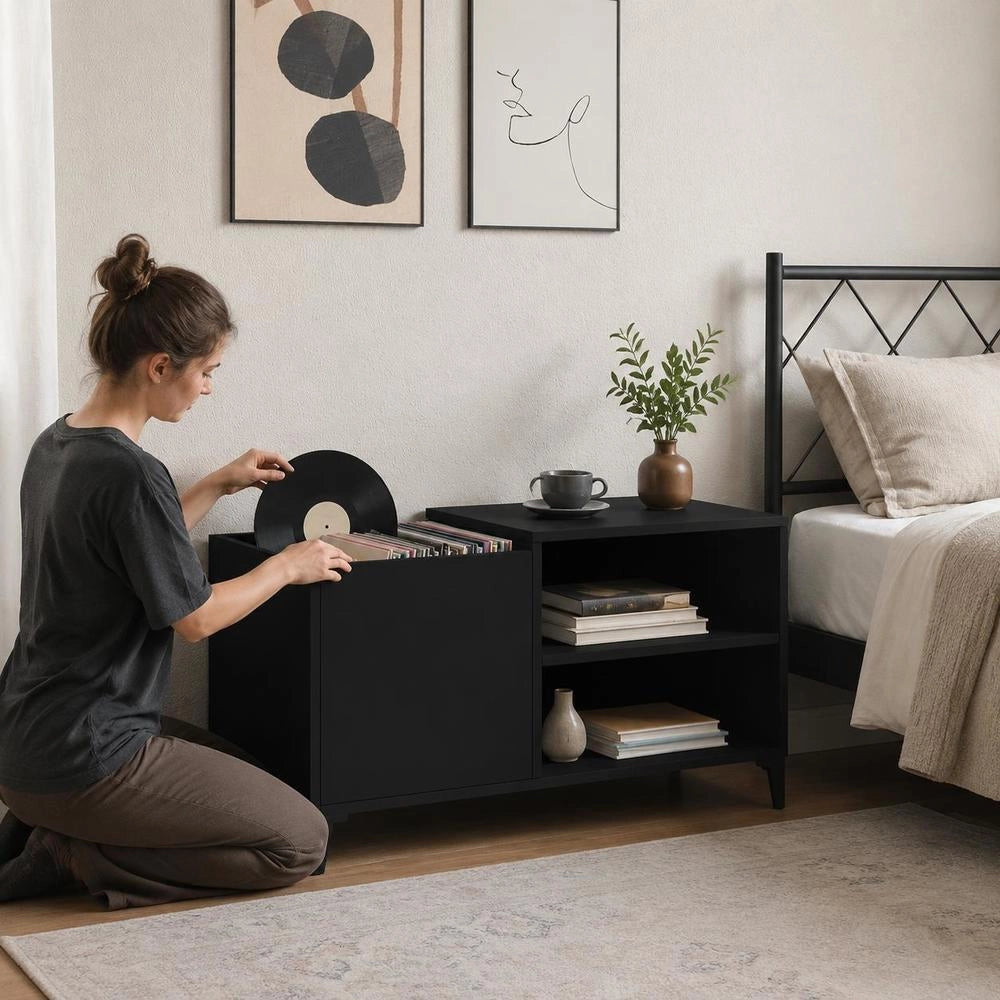 Record Cabinet, Black, 84.5x38x48 Cm, Wood-based Material