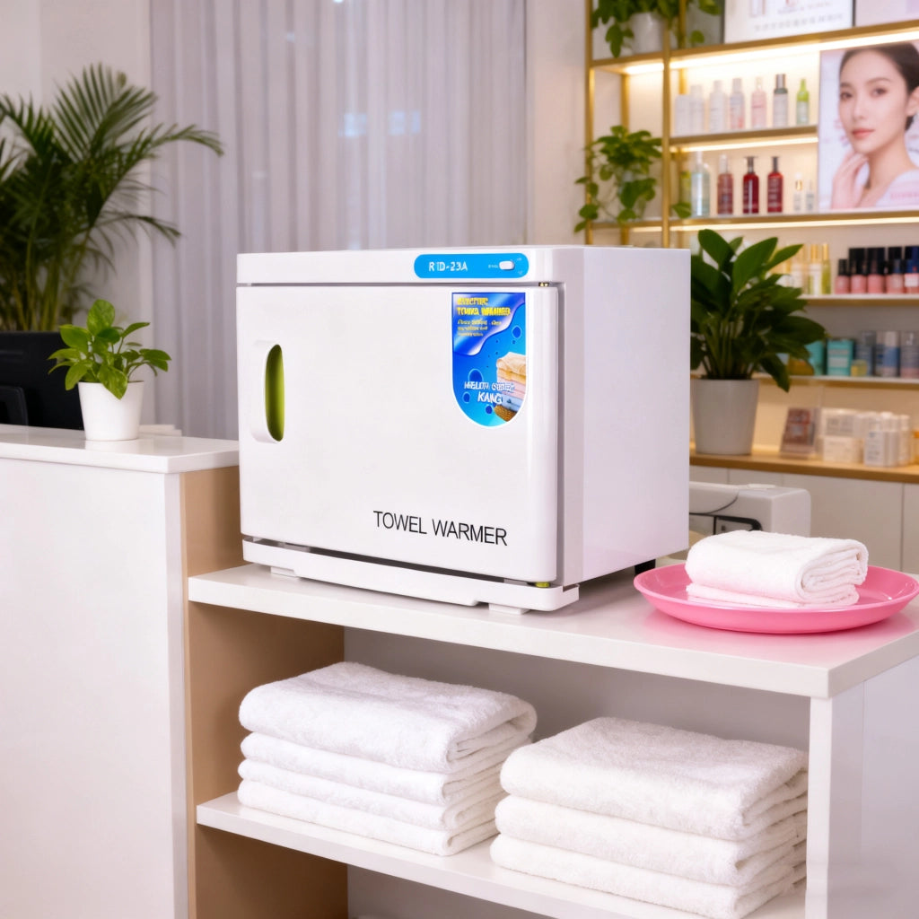 ZMH Scaldasalviette bianco 23L scaldasalviette rotante a 360° asciugasalviette UV per saloni di bellezza e spa