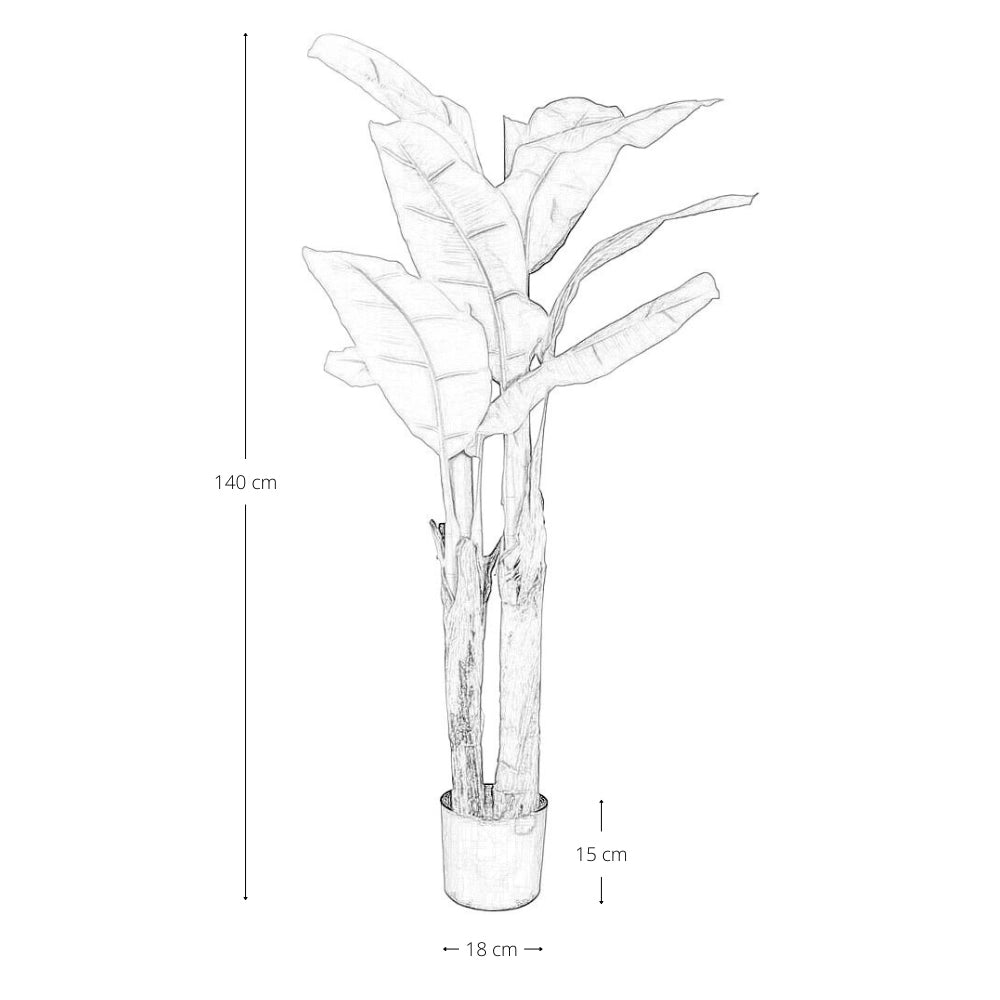 Albero di Banano Artificiale premium con vaso tropicale realistica h 140 cm