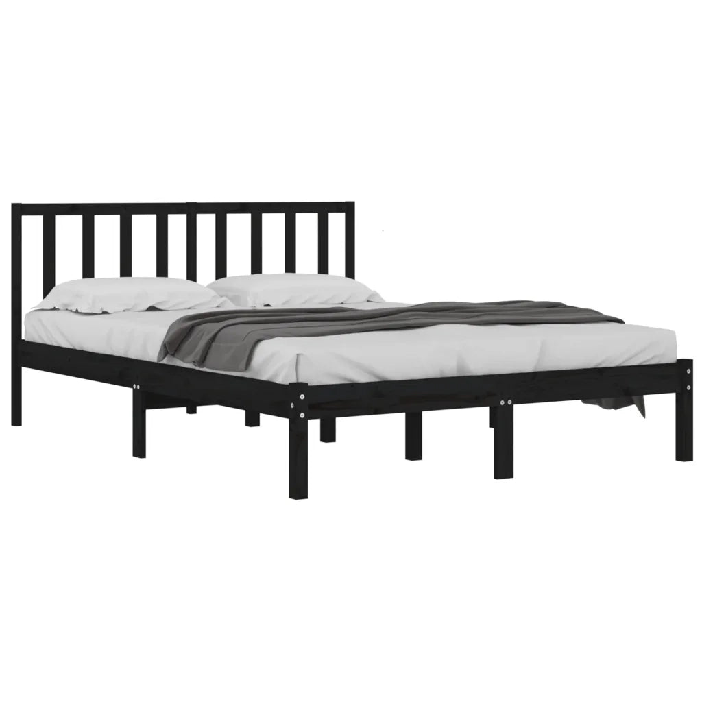 Letto matrimoniale | Letto per adulti | Giroletto Nero in Legno Massello di Pino 200x200 cm