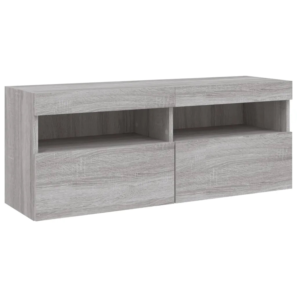 vidaXL Mobili TV a Muro con LED 5pz Grigio Sonoma in Legno Multistrato