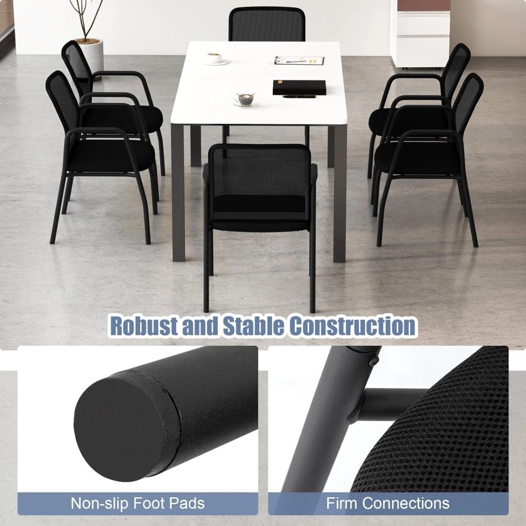 GAINTEX Set di Sedie per Sala Riunioni, con Schienale Ergonomico e Braccioli, Sedia da Conferenza in Rete, da Ufficio per Reception, Sedia per Sala Formazione, Nero