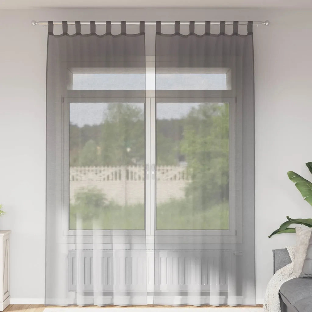 Tende in Voile con Passanti 2 pz Grigio Scuro 140x260 cm