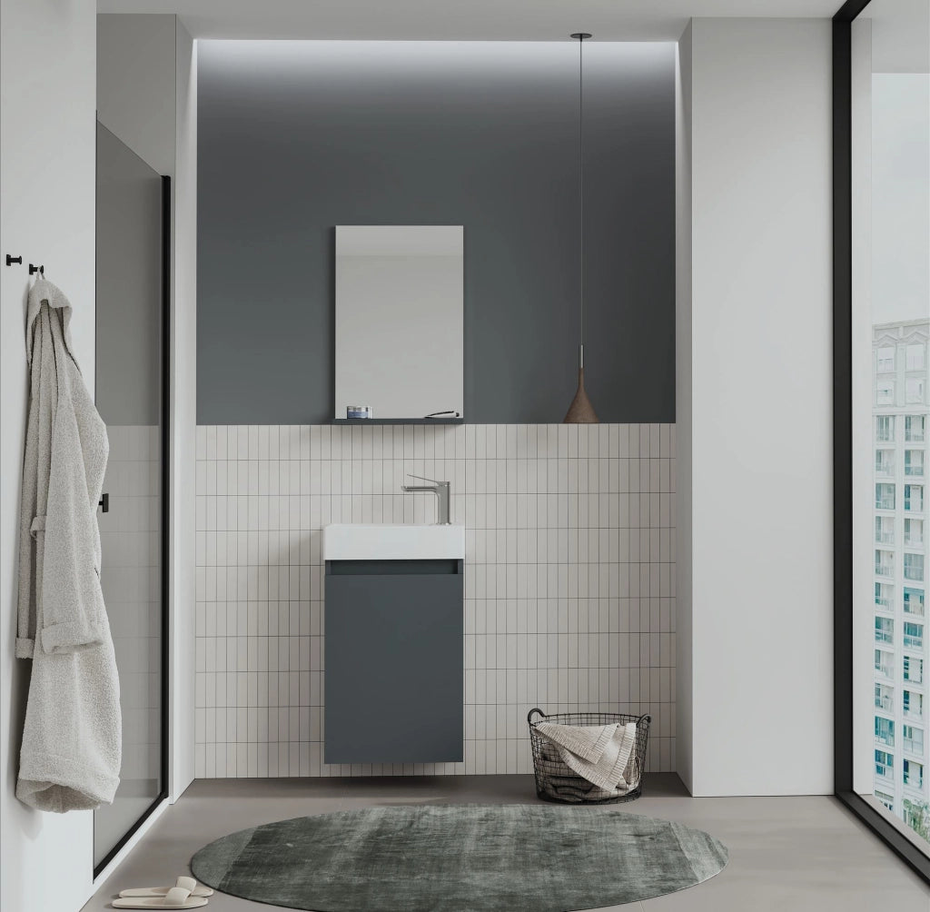 Set mobile lavabo con specchio (2 pezzi) "Conza 45" - 45 x 26 x 75 cm - Antracite opaco