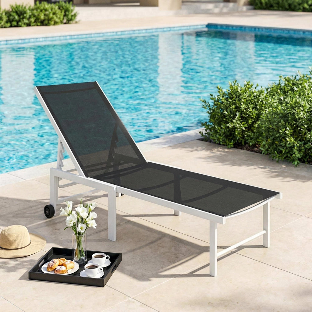 Poltrona Reclinabile da Giardino con Ruote e Schienale Regolabile ¨C Zephmum ¨C Grigio 166x60x84 cm