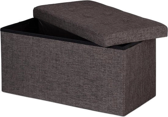 Banco di archiviazione pieghevole in tessuto fino a 300 kg - coperchio grande - 38 x 76 x 38 cm - 85 litri di spazio di archiviazione - marrone