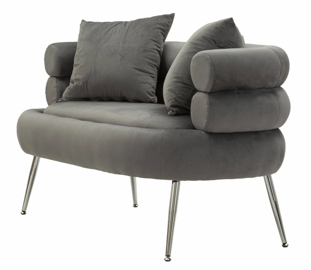 Divano fisso 2 posti Casier, Sofà dritto, Divanetto per salotto, Poltrona matrimoniale, 133x68 h69 cm, Grigio e Argento