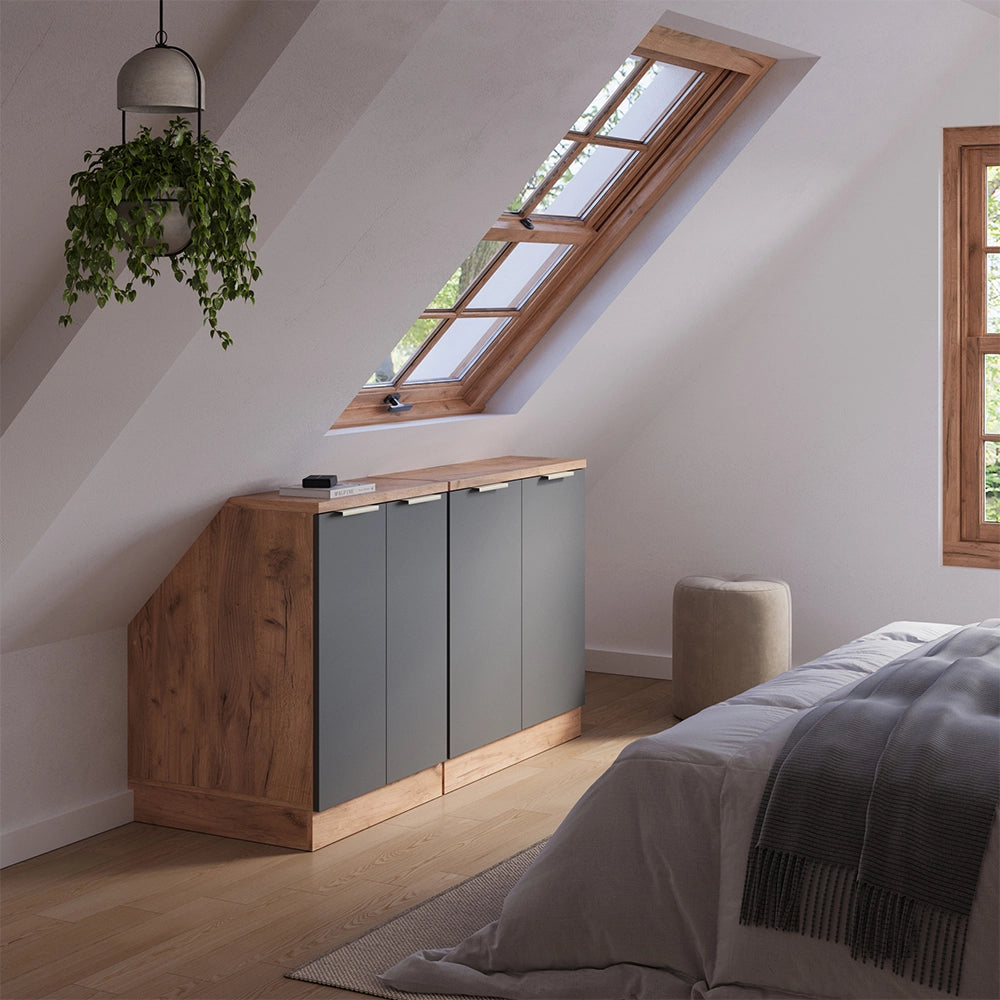 Set di mobili sottotetto Rion Antracite-oro/Rovere dorato 140 cm Set di 2 carcasse armadio profondità 60 cm Vicco